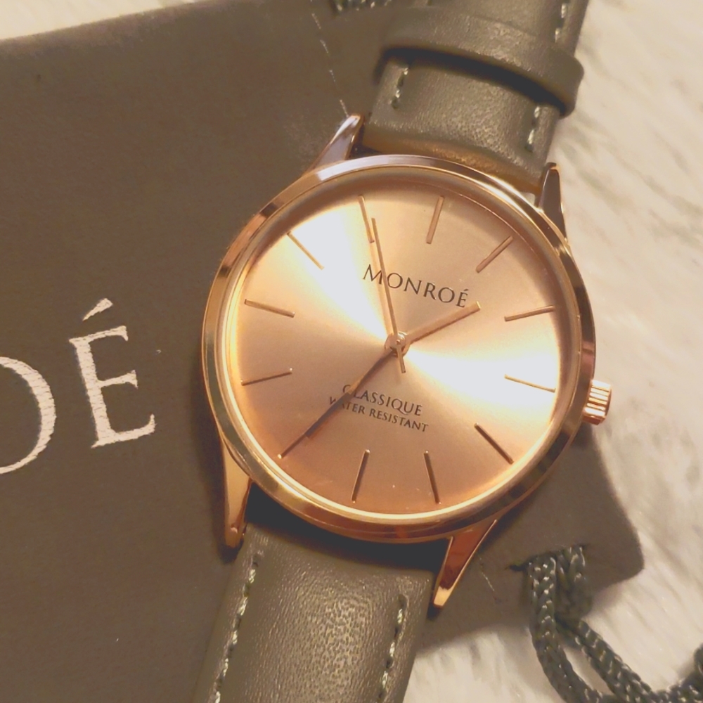 Brand new, never been used Monroe Solerose Charcoal leather watch.